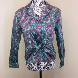 Jones New York Paisley Tie Front Top